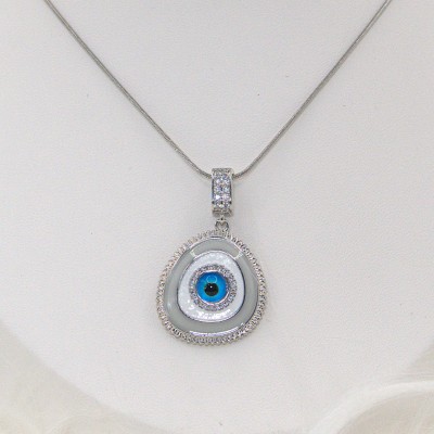 Ατσάλινο κολιέ με ματάκι σε ασημί χρώμα