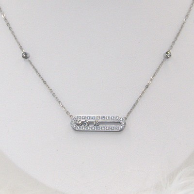 Ατσάλινο οβάλ κολιέ με ζιργκόν σε ασημί χρώμα