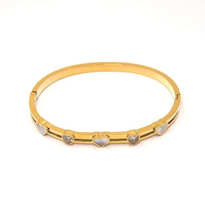 Ατσάλινη χειροπέδα με καρδιές και στρας σε χρυσό χρώμα