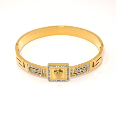 Ατσάλινη χειροπέδα με τετράγωνο σχέδιο ‘Μέδουσα’ και στρας σε χρυσό χρώμα