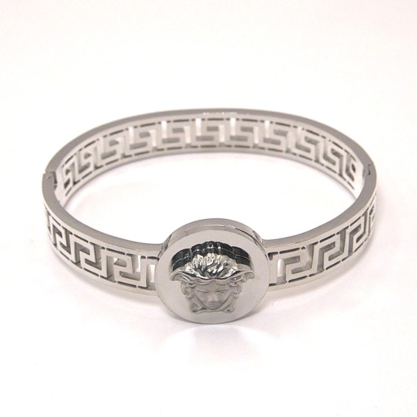 Βραχιόλι χειροπέδα με σχέδιο ‘Μέδουσα’ σε ασημί χρώμα από ατσάλι.