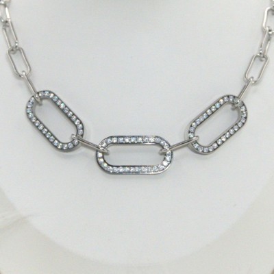 Aλυσίδα λαιμού ασημί με κρίκους διακοσμημένη με στρας 