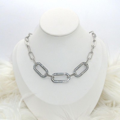 Aλυσίδα λαιμού ασημί με κρίκους διακοσμημένη με στρας 