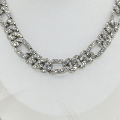 Ατσάλινη περίτεχνη αλυσίδα λαιμού σε ασημί χρώμα με στρας