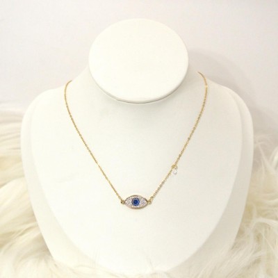 Κολιέ από ατσάλι με μάτι και κρεμαστό στρας σε χρυσό χρώμα