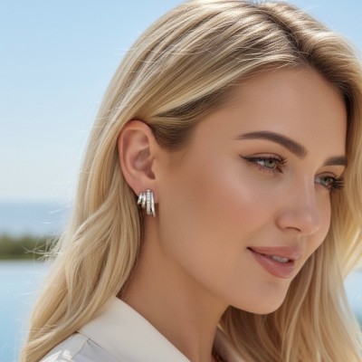 Ατσάλινα μοντέρνα σκουλαρίκια σε ασημί χρώμα