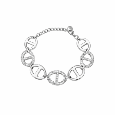 Βραχιόλι από ατσάλι με οβάλ κρίκους με στρας σε ασημί χρώμα