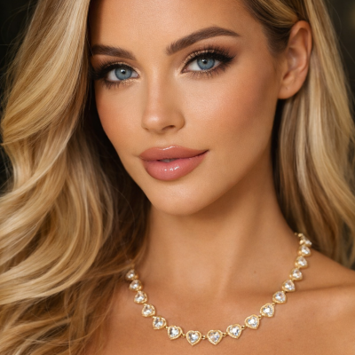 Γυναικείο κολιέ ριβιέρα από ανοξείδωτο ατσάλι με ζιργκόν καρδούλες σε χρυσό χρώμα