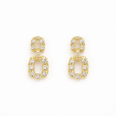 Ατσάλινα σκουλαρίκια με ενωμένους στρας κρίκους σε χρυσό χρώμα