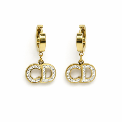 Κομψά σκουλαρίκια κρεμαστά κρίκοι με στρας σε χρυσό χρώμα