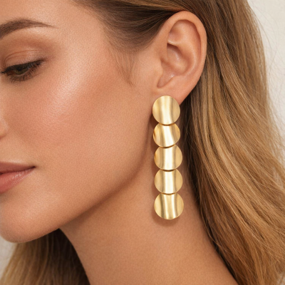 Ατσάλινα σκουλαρίκια με κρεμαστούς χρυσούς κύκλους