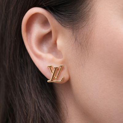 Χρυσά καρφωτά σκουλαρίκια με ιδιαίτερο σχεδιο με γράμματα