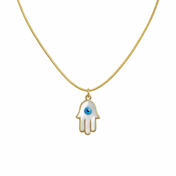 Ατσάλινο κολιέ Hamsa με φίλντισι