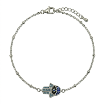 Ατσάλινο βραχιόλι Hamsa σε ασημί χρώμα