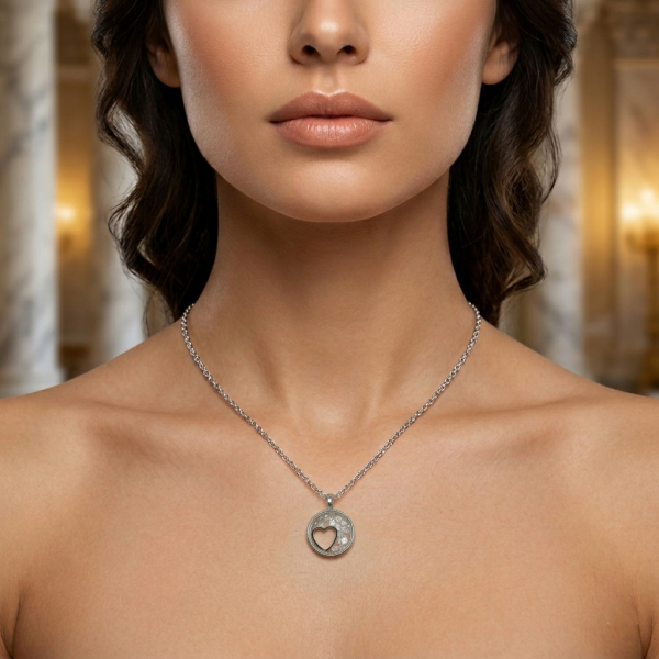 Αλυσίδα λαιμού καρδιά και στρας σε ασημί χρώμα