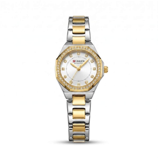 Curren γυναικείο ρολόι με δίχρωμο μεταλλικό μπρασελέ και πολύγωνο καντράν διακοσμημένο με στρας