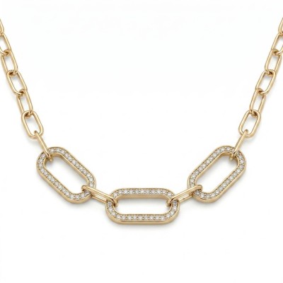 Χρυσή αλυσίδα λαιμού με κρίκους διακοσμημένη με στρας