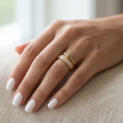 Ατσάλινο δαχτυλίδι χρυσό μονόπετρο με σειρέ 