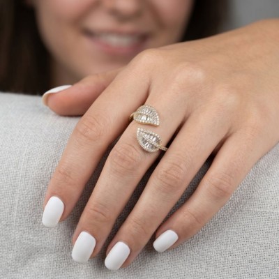 Ατσάλινο δαχτυλίδι με ασημί φύλλα