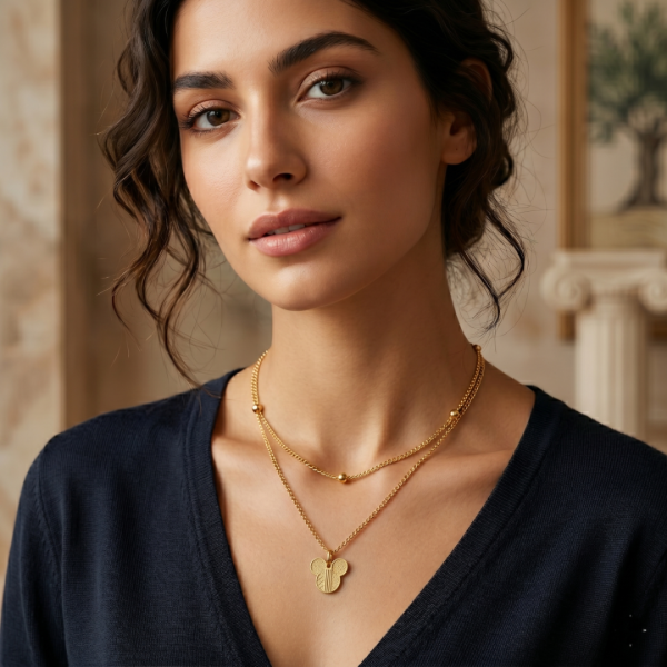 Ατσάλινο διπλό κολιέ με σχέδιο μίκυ σε χρυσό χρώμα