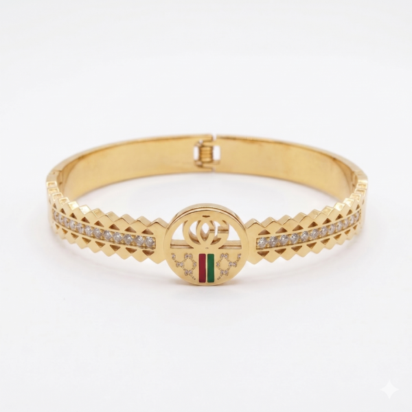 Ατσάλινη χρυσή χειροπέδα με ιδιαίτερο σχέδιο και στρας