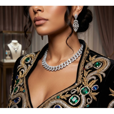 Ατσάλινη πλεχτή αλυσίδα λαιμού σε ασημί χρώμα με στρας