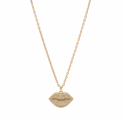 Ατσάλινο χρυσό κολιέ χείλη διακοσμημένα με στρας