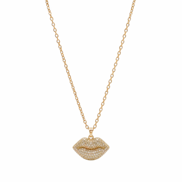 Ατσάλινο χρυσό κολιέ χείλη διακοσμημένα με στρας